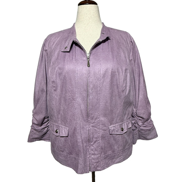 CJ Banks Jacket Womens 1X Purple Scaled Print Full Zip Ruched Sleeves Snake - Picture 5 of 11